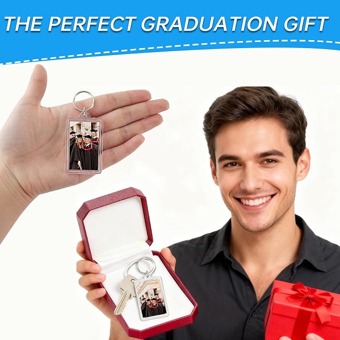 ZZYFGH 50 Pcs Photo Keychain (1.3 x 2inch) Mini Transparent Picture Keychain, Acrylic Photo Insert Keychain DIY Christmas Favor Graduation Gift - Suitable for Photo Size 1.1 inch x 1.8 inch - Image 4