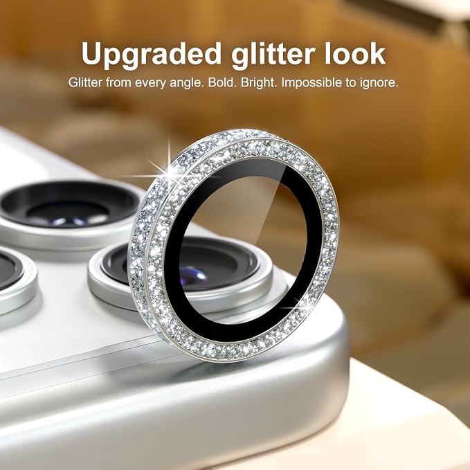 Misea Camera Lens Protector for iPhone 17 Pro Max/17 Pro, Silver Glitter | Bling Upgraded Look, 9H Tempered Glass Individual Metal Camera Cover, Anti-Scratch, Strong Adsorption, Case-Friendly - Image 2