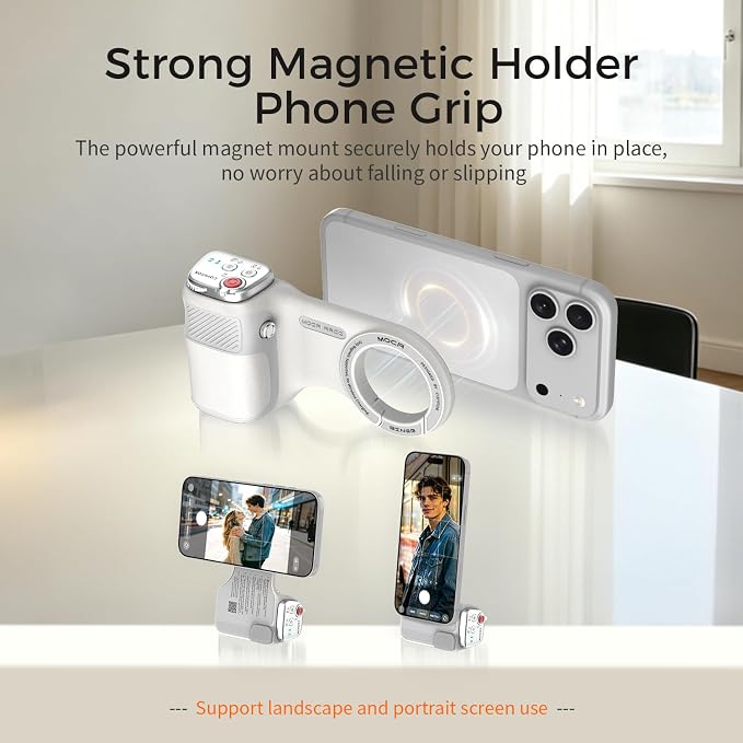 Upgraded Mag-Safe Magnetic Camera Handle Grip with Extended Magnetic Phone Mount with Carabiner & Thumb Rest, Detachable Rechargeable Shutter Remote Compatible with iPhone Pro Max for Video Calls/TK - Image 8