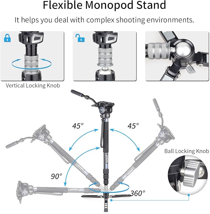 Carbon Fiber Video Monopod-INNOREL VM75CK Professional Hydraulic Fluid Head Monopod Removable Multifunctional Travel Tripod Stand for Gopro DSLR Camera Telescopic Camcorders, Max Load 13 pounds/6 kg - Image 6