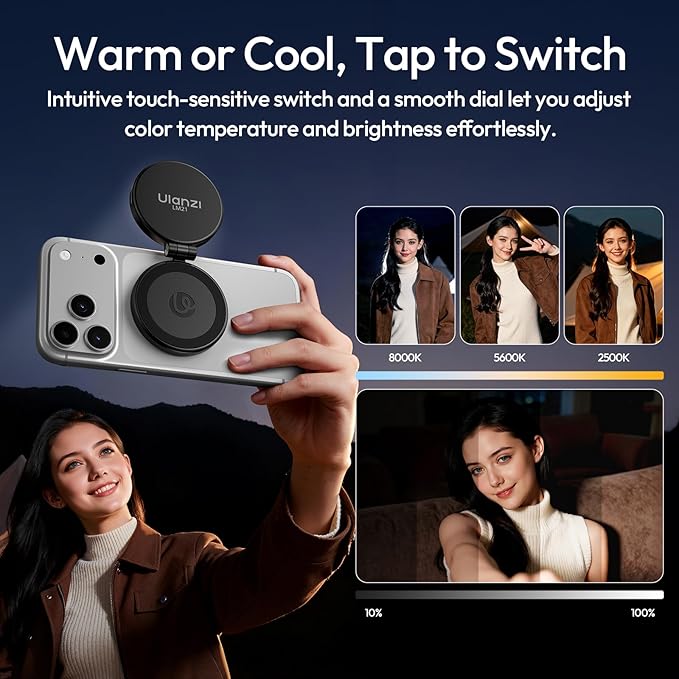 ULANZI LM21 Dual Sided Magnetic Phone Selfie Ring Light for iPhone/Android | for MagSafe, 8000K CRI≥95, Touch Control, Extendable, Rechargeable, for Vlog,Video Call,TikTok,Video Call,Live Stream - Image 4