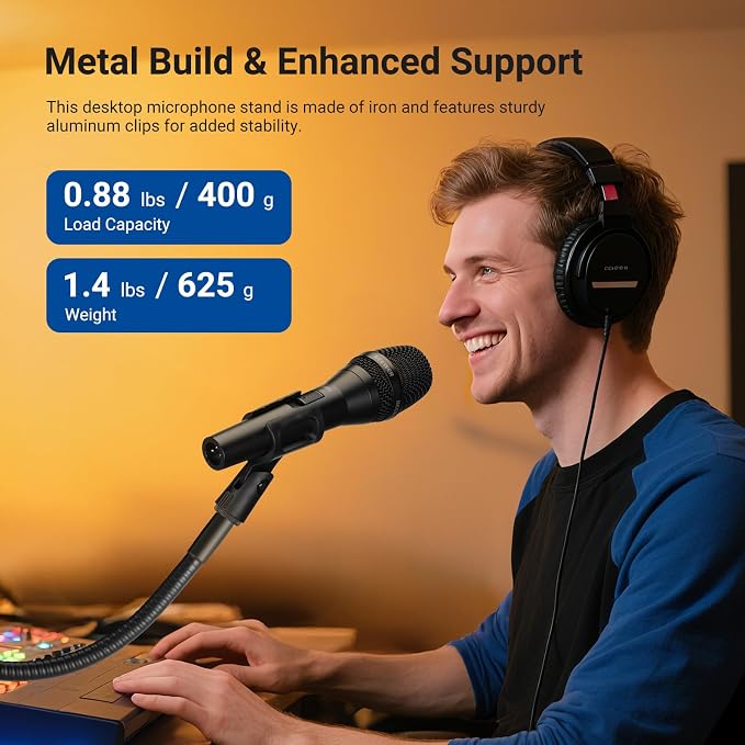 NEEWER Desk Microphone Stand with Flexible Arm, Mic Holder Table Clamp Mount with Clip & 3/8" to 5/8" Adapter Compatible with Blue Yeti Snowball HyperX QuadCast SoloCast Shure, MS016 - Image 5