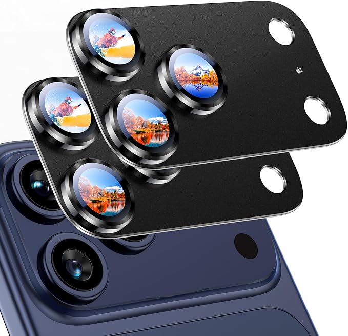 Uyiton for iPhone 17 Pro Camera Lens Protector, Metal Frame Glass Cover | Not Easy to Break, Strong Adsorption, Case-Friendly, Metal 9H Sapphire Glass Rear Camera Screen Cover, Black Titanium, 2 Pack by Uyiton