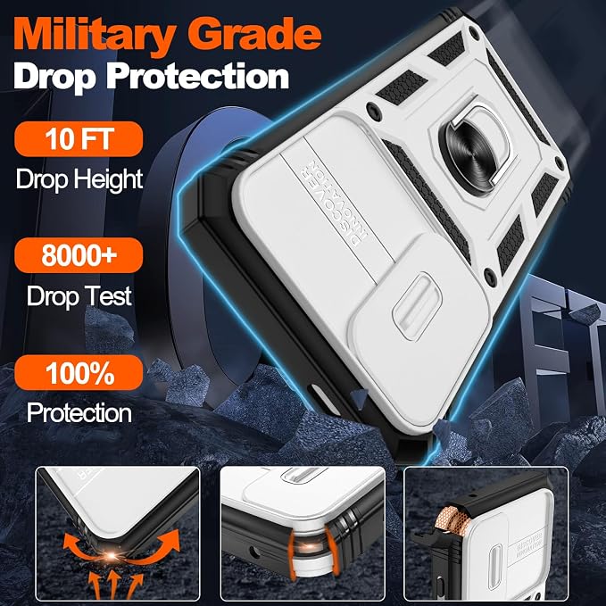 Gritup for Samsung Galaxy S24 FE Phone Case: Case S24 FE with Screen Protector*2 | Magnetic Stand & Slide Camera Cover | Shock Proof Military-Grade para S24 FE Cover -White+Black - Image 3