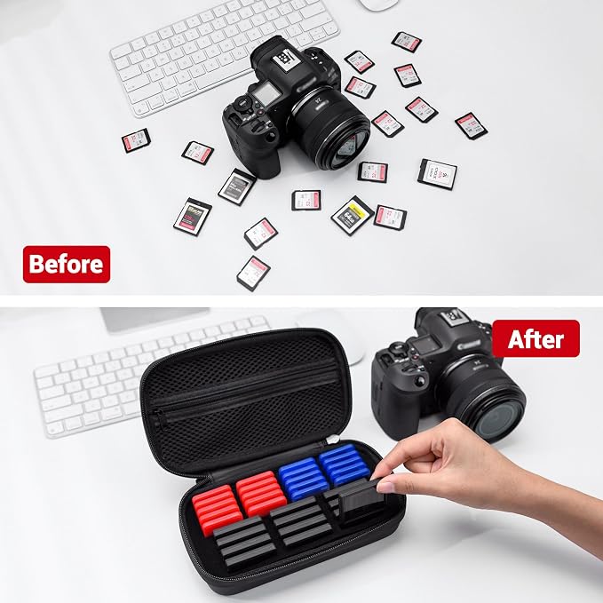 EVA PU CFexpress Type B Card Case with 32 PCS Individual Plastic Memory Card Holder for 12 XQD/CFexpress Type-B Cards & 20 SD SDXC SDHC Cards,Water-Resistant Anti-Shock CFexpress SD Card Case Storage - Image 7