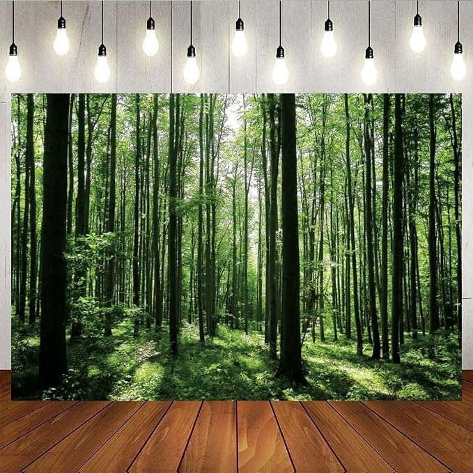 Jungle Forest Photography Backdrop 10x8ft Green Rainforest Sunlight Grassland Wonderland Nature Landscape Background for Spring Adventure Camping Hiking Theme Party Decoration Banner Photoshoot Prop by OFILA