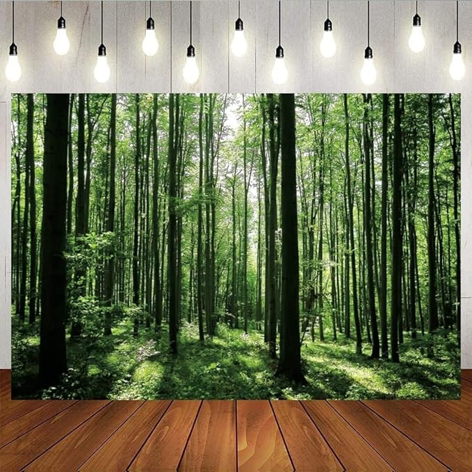 Jungle Forest Photography Backdrop 12x8ft Green Rainforest Sunlight Grassland Wonderland Nature Landscape Background for Spring Adventure Camping Hiking Theme Party Decoration Banner Photoshoot Prop by OFILA