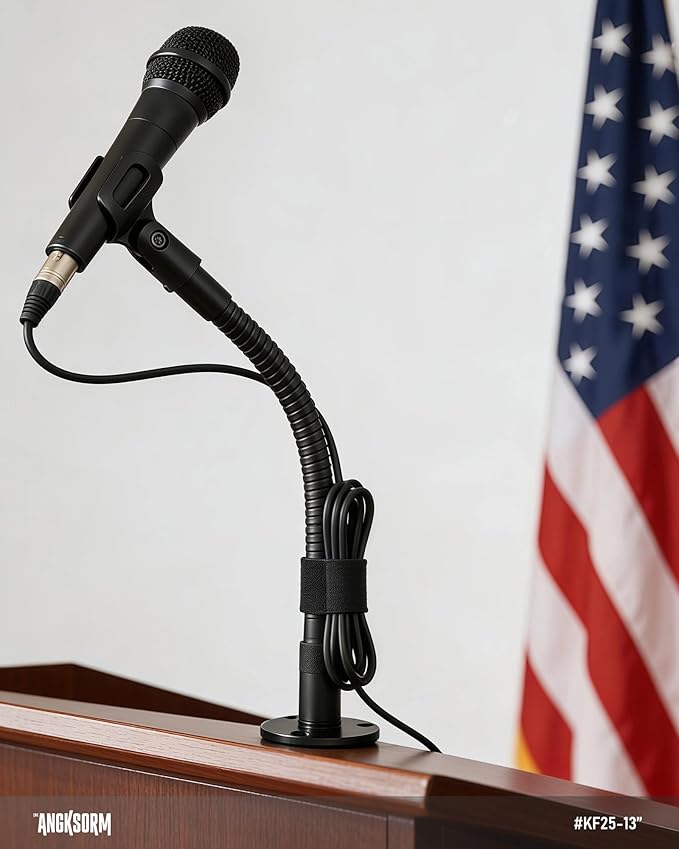KF25 13-Inch Heavy-Duty Gooseneck Mic Stand with Flange Mount for Podium | Microphone holder for compact lecterns and desks, up to 3.2 lb, with mic clip, 5/8-to-3/8 adapter, and 10 cable ties - Image 7