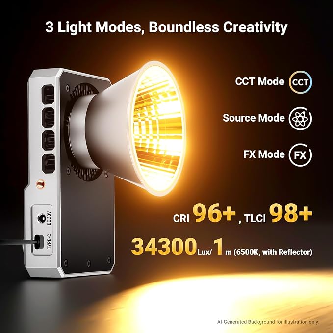 NEEWER FS60B 60W Compact Pocket Bi Color LED Light with APP/Panel Control | COB Continuous Output Lighting, 2700K-6500K, CRI96+, Portable for Professional Studio Photography, Video Recording - Image 3