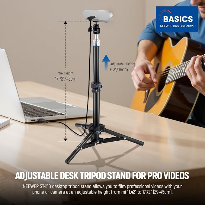 NEEWER Webcam Stand Tripod for Desk, Mini Desktop Tripod with Cell Holder Compatible with Logitech Anker Emeet Webcam Ring Light for Video Recording Live Streaming Zoom Call, Max Load 2.2lb/1kg, ST45B - Image 3