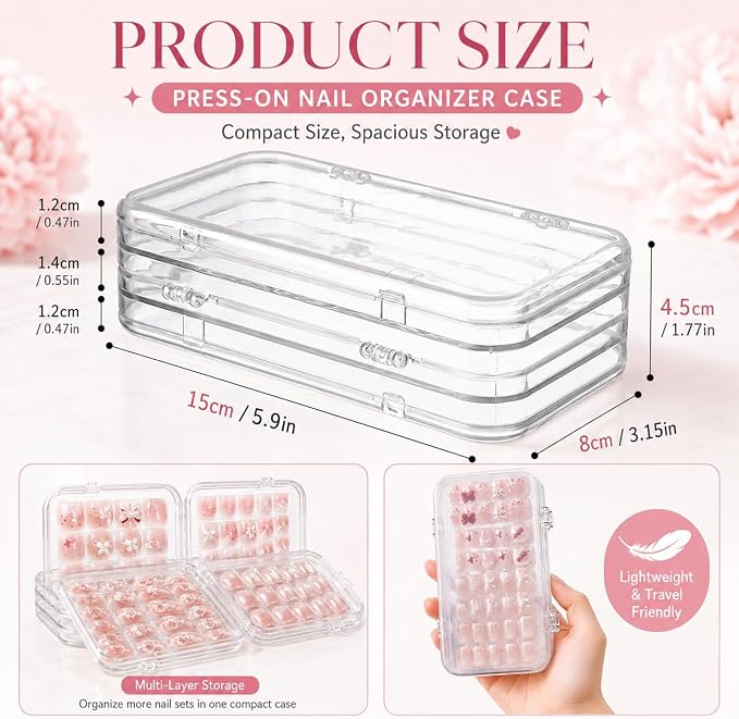 Tri-Fold Press On Nail Organizer Case | 4-Page Portable Storage Box for Fake Nails, Clear PET Plastic Travel Holder (6×3.2×1.8 inch) - Image 6