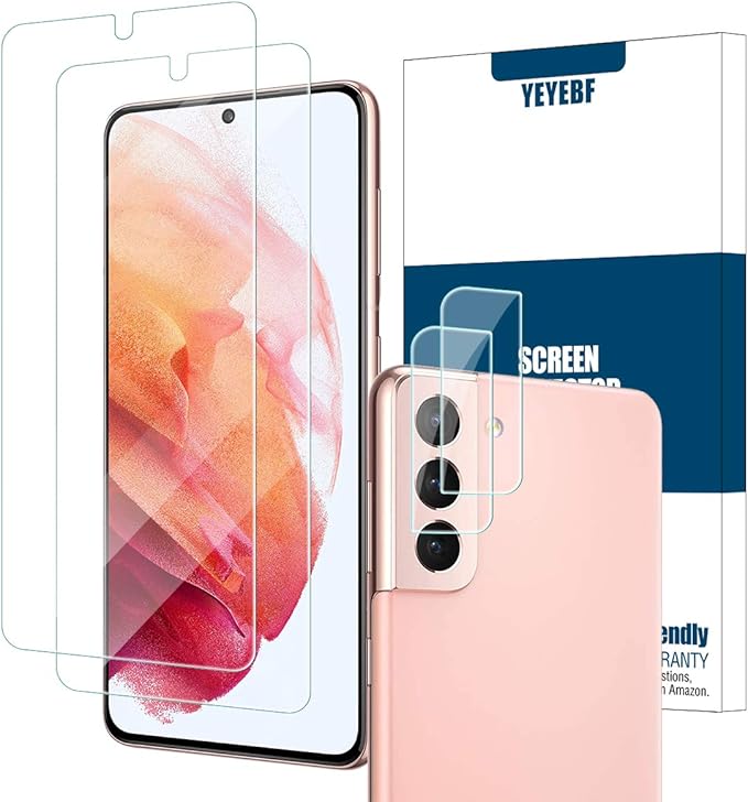 Galaxy S21 Plus HD Clear Tempered Glass Screen Protector + Camera Lens Protectors, [2+2 Pack] [Fingerprint Support] [Bubble-Free] Screen Protector Glass For Samsung Galaxy S21 Plus by YEYEBF