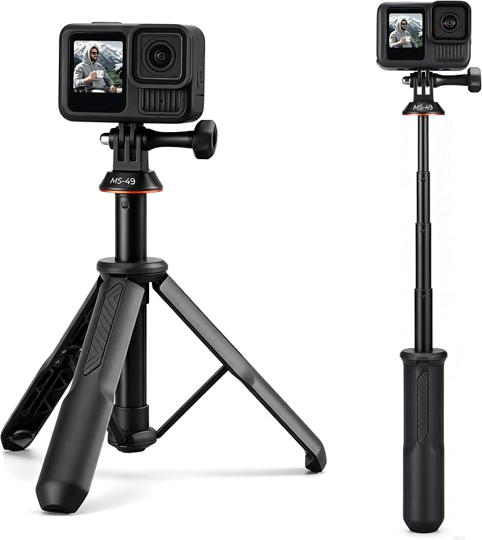 K&F CONCEPT 58.5cm/23inch Portable Adjustable Stand Selfie Stick Tripod | Portable Vlog Handle Grip Action Camera Selfie Stick for GoPro Hero 13/12/11/10/9/8/Max, DJI Osmo Action 6/5/4/3/2/1 by KFCONCEPT