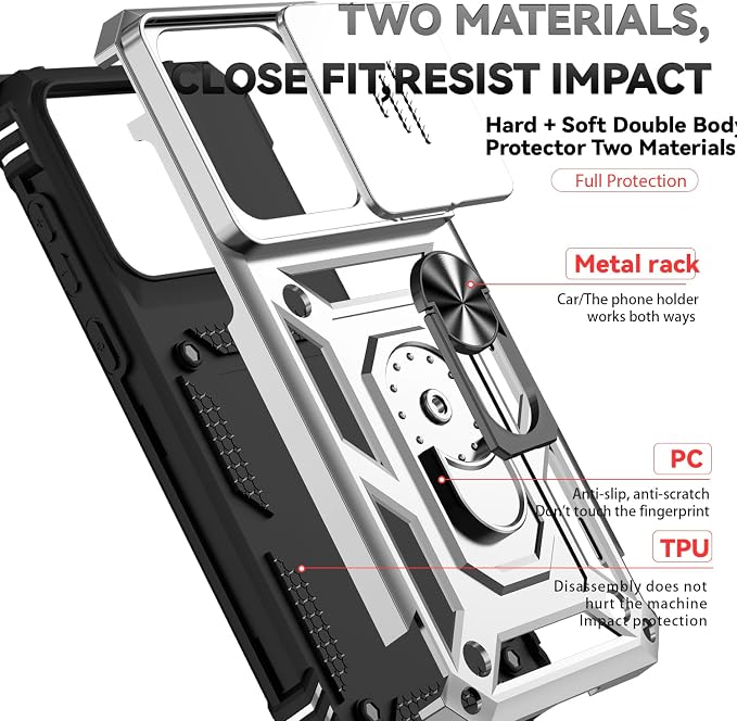 SunStory Compatible with Motorola Moto Edge 2026 Case with HD Screen Protector & Slide Camera Cover & Rotated Ring Kickstand, [Military-Grade] Phone Case for Moto Edge 2026,Silver - Image 8