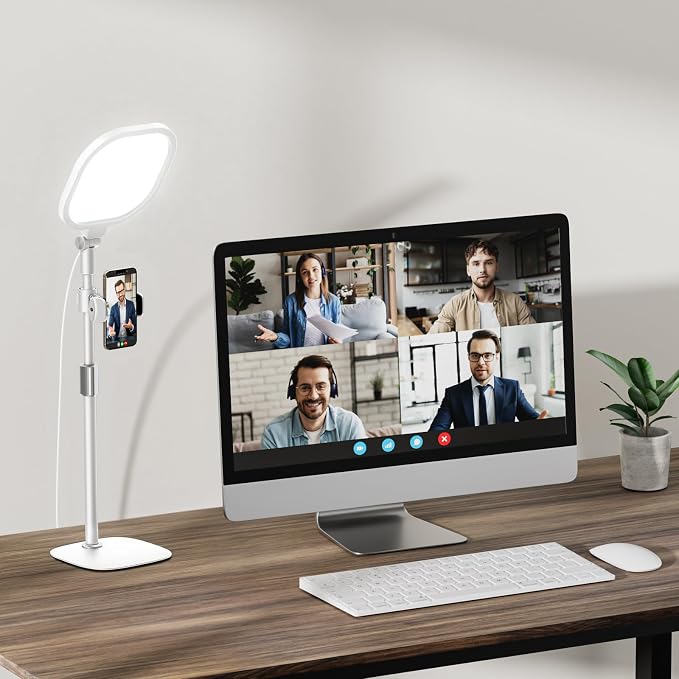 Desk Ring Light with Stand for Computer, Video Calls, Webcam - White | 30 Light Modes Video Conference Lighting for Zoom, Meetings, Streaming, Podcast, Laptop, Home Office. CRI 97.8 by LitONES