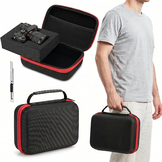 Relaxweex Hard Case with Foam, 12.6 X 8.27 X 3.5 Inch, Black and Red | EVA Waterproof Shockproof Case, Customizable Foam for Camera Electronics Instruments, Digital Products, with Knife by Relaxweex