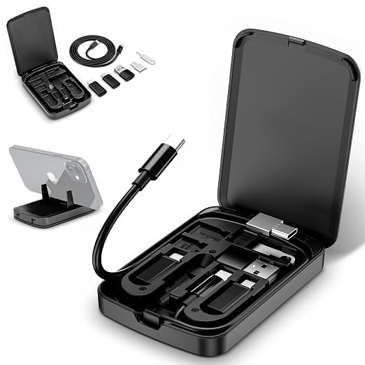 Kiorafoto Cable Card with 22" Type-C Cable & 4 Type Adapter Kit for Travel | Data Cable Storage Box,USB-C Cable/USB-A/Micro-USB/Light/OTG USB Adapter Convertor Kit,for Phone Pad PC Device Data Transfer by Kiorafoto