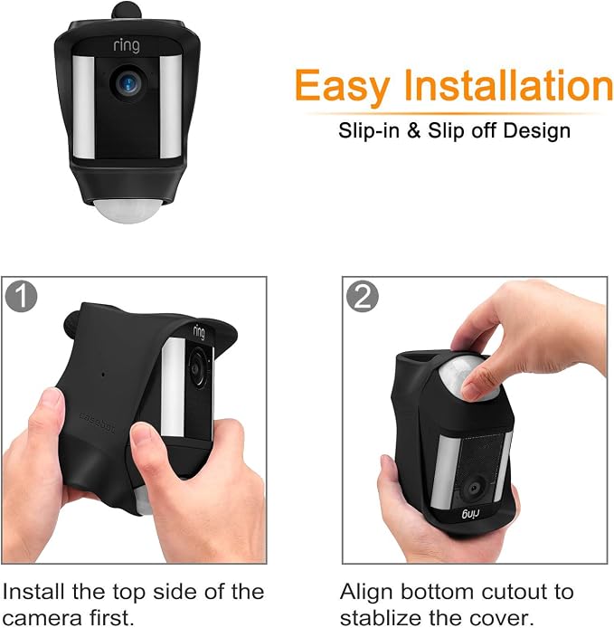 Fintie Silicone Case for Ring Spotlight Battery Cam, Black | Weather Resistant Soft Protective Cover, Dustproof Camera Skin, Hat Brim Design, Easy Slip-On Installation - Image 4