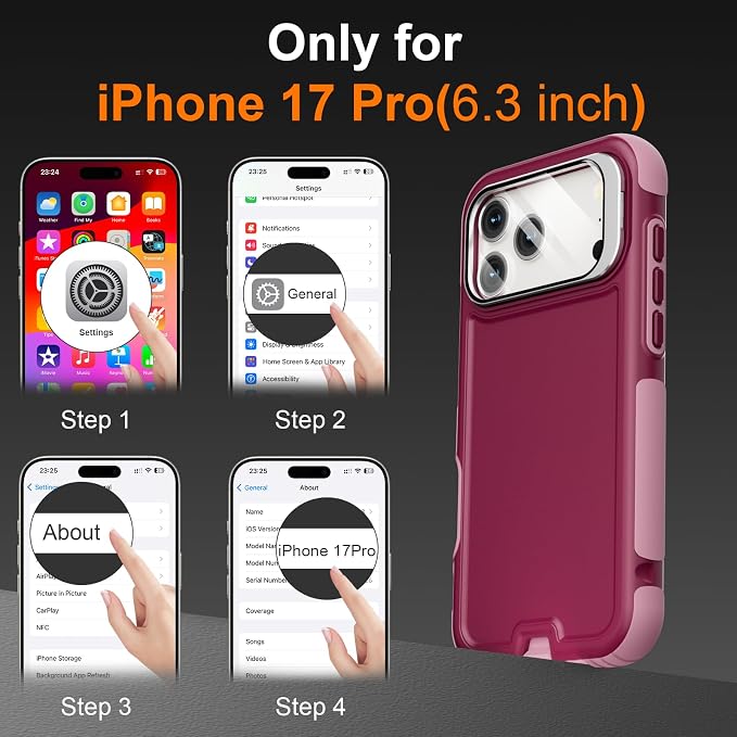 Follaroma Magnetic for iPhone 17 Pro Case with Camera Stand, Purple Pink | Built-in Glass Camera Cover Stand,Compatible with MagSafe,Heavy Duty Shockproof Protective,Military-Grade Anti-DropDual Case - Image 3