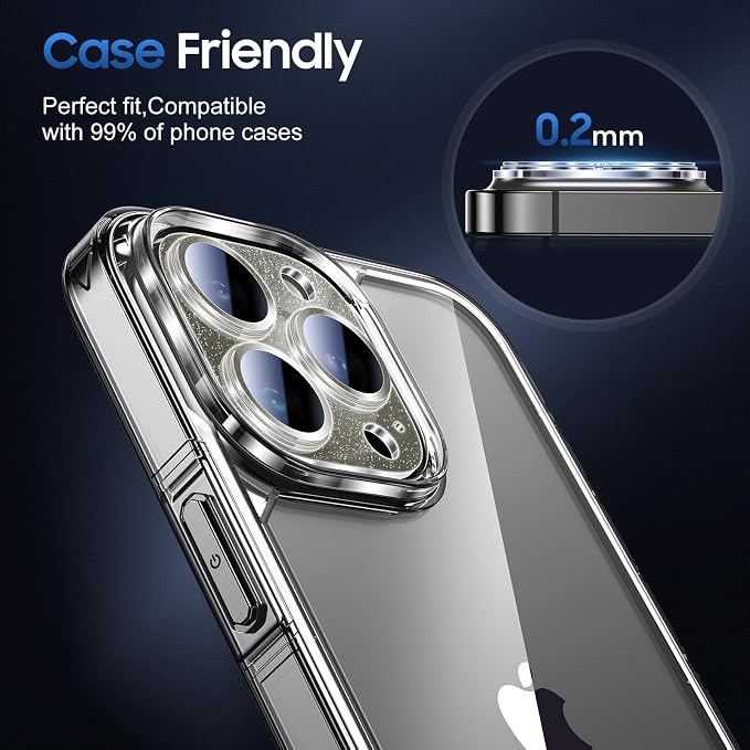 UniqueMe for iPhone 13 Pro Max/13 Pro Camera Lens Protector-Glitter Black | 3 Pack-Acrylic, Not Glass, Case Friendly, Scratch-Resistant, Night Shooting Mode - Image 6