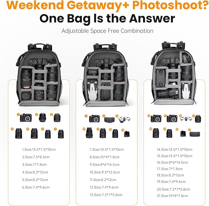 Cwatcun Camera Trolley Bag, Rolling DSLR Case with Removable Cart | Fits 2 DSLRbodies+3-5lenses+flash+15.6"laptop+tripod. 900D nylon, padded dividers, carry-on friendly, for city adventures. - Image 2