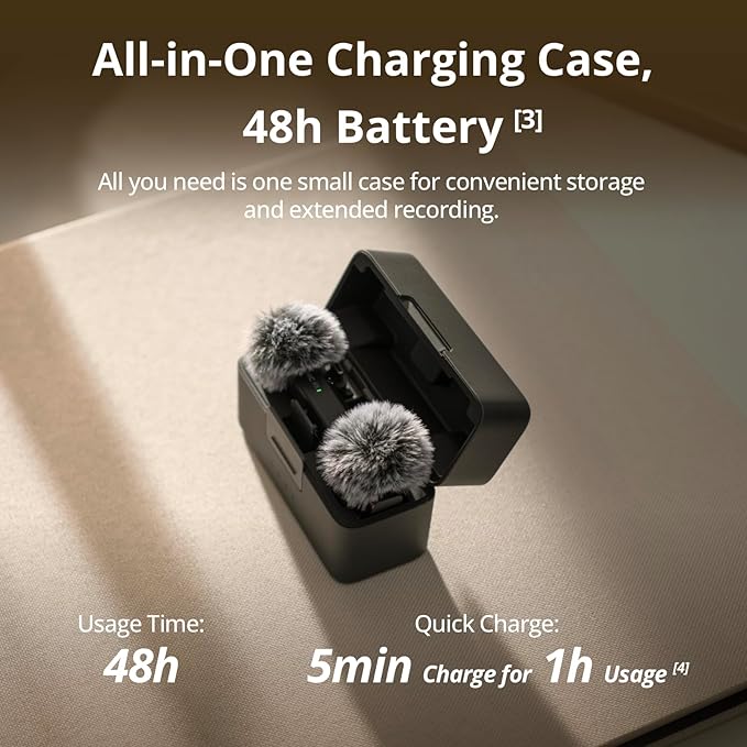 DJI Mic Mini (2 TX + 1 RX + Charging Case) Wireless Lavalier Microphone, Ultralight, 48-Hour Battery Bundle with 2 YR CPS Enhanced Protection Pack, 2 x Deco Gear Lapel Microphone and 7" EVA Case - Image 4