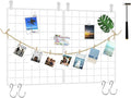 C&AHOME Photo Wall Display Set of 2, Wall Grid Panel, 15.7" x 11.8", White | Photo Display Shelves, Wall Storagae Organizer, Hooks, Clips, Hemp Cord, Hammer by CAHOME