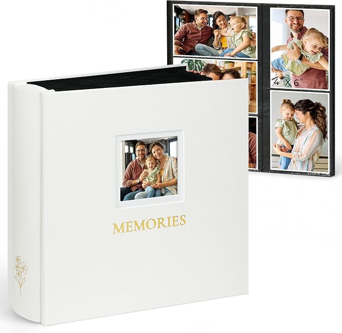 Vienrose Photo Album 4x6 1000 Photos Cover Window Beige | Gold Foil Spine, Fabric Cover, Wedding Album, Family Baby Travel, Memory Book by Vienrose