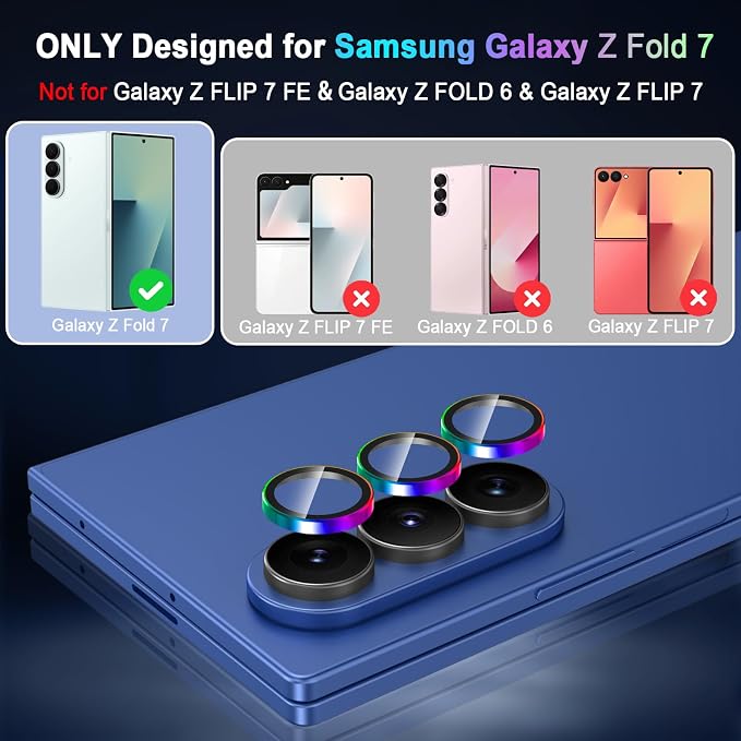 Meshine for Samsung Galaxy Z Fold 7 Camera Lens Protector,Scratch Proof,Strong Adsorption,9H Hardness with Metal Ring Camera Cover,Ultra Thin Case Friendly, Accessories Lens Protector,Colorful - Image 2