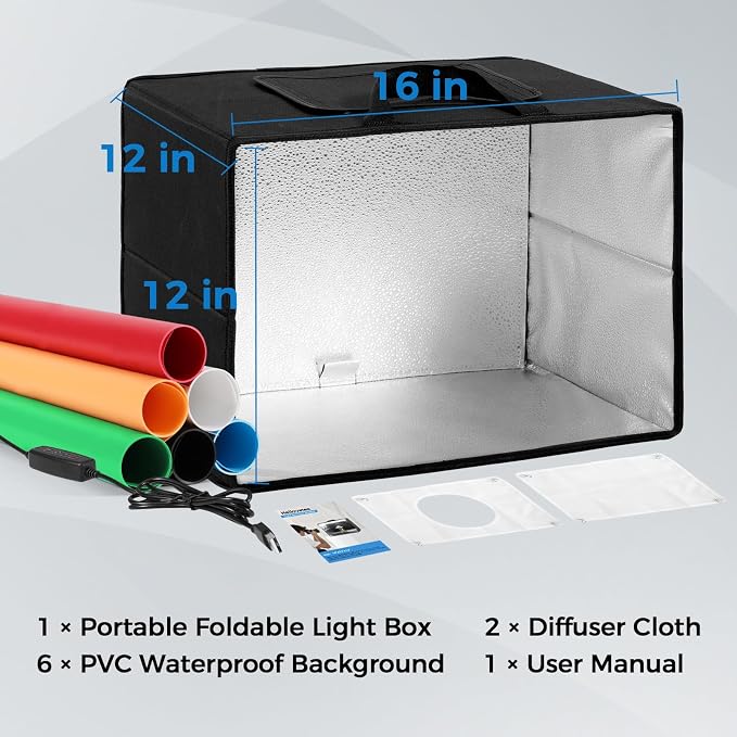 Photo Light Box, 16"x12"x12" Foldable Photography Light Box with CRI>95 120 Light Beads. Dimmable Shooting Tent Kit with White and Warm Light. 6 Color Backdrops Photo Booth for Studio Products Display - Image 8