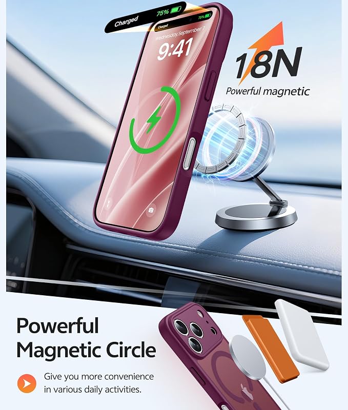 FNTCASE for iPhone 17 Pro Max Case, Fit for Magsafe, Screen Protector | Full Camera Protection, Translucent Matte, 14FT Military Grade Drop Proof, Shockproof Protective Phone Cover, Wine Red - Image 3