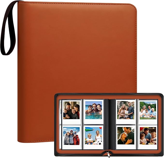 Veicevol 256-Pocket Album for Polaroid i-Type, 600 & SX-70 Photos, Brown | Designed for Fujifilm Instax Wide Photos, Water-Resistant PU Leather Cover, Zipper Closure, Securely Holds Up to 256 Photos by VEICEVOL