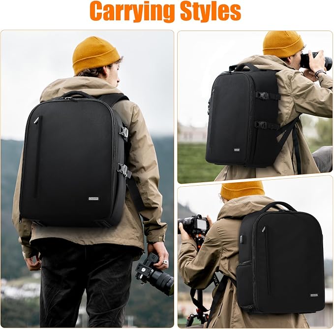 CADeN Camera Backpack, Extra Large DSLR Camera Bag with 17" Laptop Compartment, Waterproof Rain Cover, Professional Travel Hiking Camera Backpack Bag - Image 5