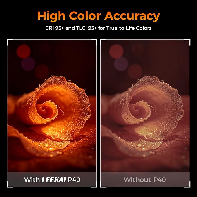 40W Portable LED Video Light, Rechargeable Fill Light with Mini Tripod | LEEKAI P40 6400mAh Bi-Color 120 Beads Camera Light with Soft Light Cover, 2500K-9000K TLCI 95+ CRI>95 Selfie Light for Vlog - Image 4