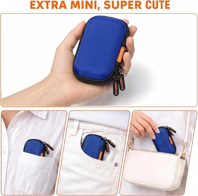 Mini Earbud Case, Small Hard Shell EVA Rectangle Carrying Zipper Tech Pouch | Blue for Apple Airpods, Earpods, Galaxy Buds, Wired Wireless Earbuds, Earplugs, IEMs, Flash Drive, USB Cable, Memory Card - Image 2