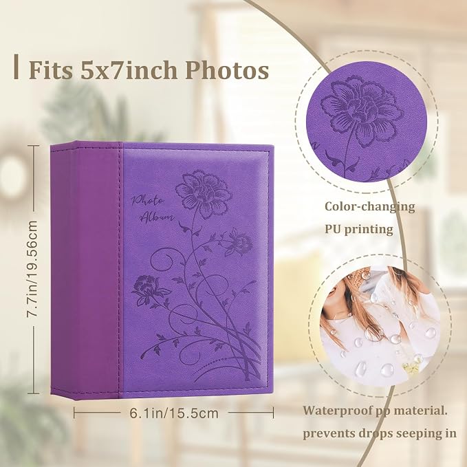 Artmag Photo Album 5x7 2 Packs Clear Pages Pockets Leather Cover Slip Slide in Photo Album Book Each Holds 100 Vertical 5x7 Photos Picture Book for Wedding Family (Purple) - Image 2