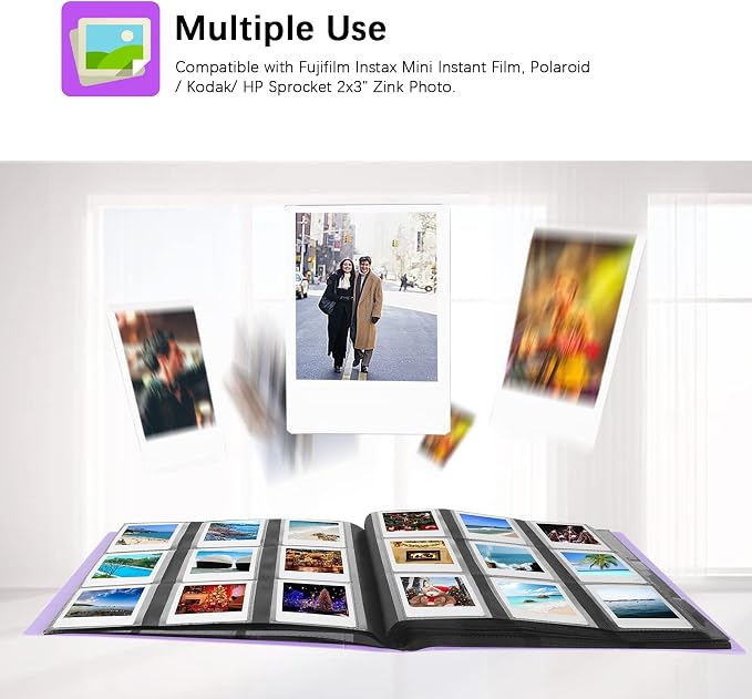 432 Pockets 2x3 In Photo Album for Polaroid & Instax Mini Pictures, Purple | Large Capacity, Acid-Free Black Pages, Durable Hard Cover, Elastic Band Closure for Secure Storage Everyday Instant Photos - Image 2