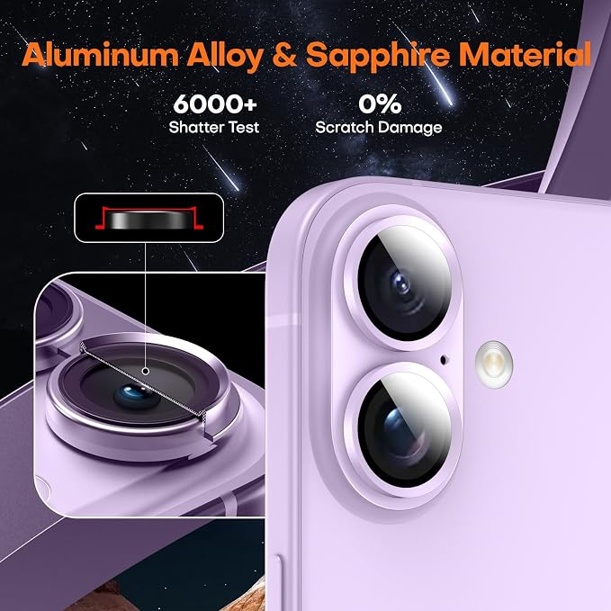 for iPhone 16/16 Plus/iPhone 17 Camera Lens Protector- Lavender | Aluminum Alloy, Tempered Glass Camera Cover, Nano Reinforced Adhesive, Accessories, Anti-Drop, Anti-Scratch, Case Friendly - Image 5