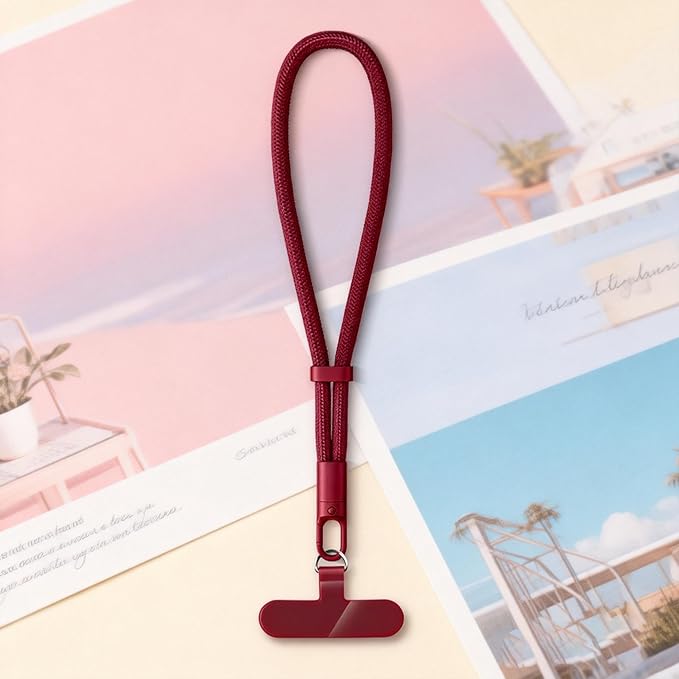 Phone Wrist Strap Lanyard Hand Universal Adjustable Phone Finger Grip Wristlet with 3 Patches Tether Anti Theft for iPhone 16 Pro Max 15 Charms for Keychain USB Flash Drive Wallet ID Name Tag Burgundy - Image 8