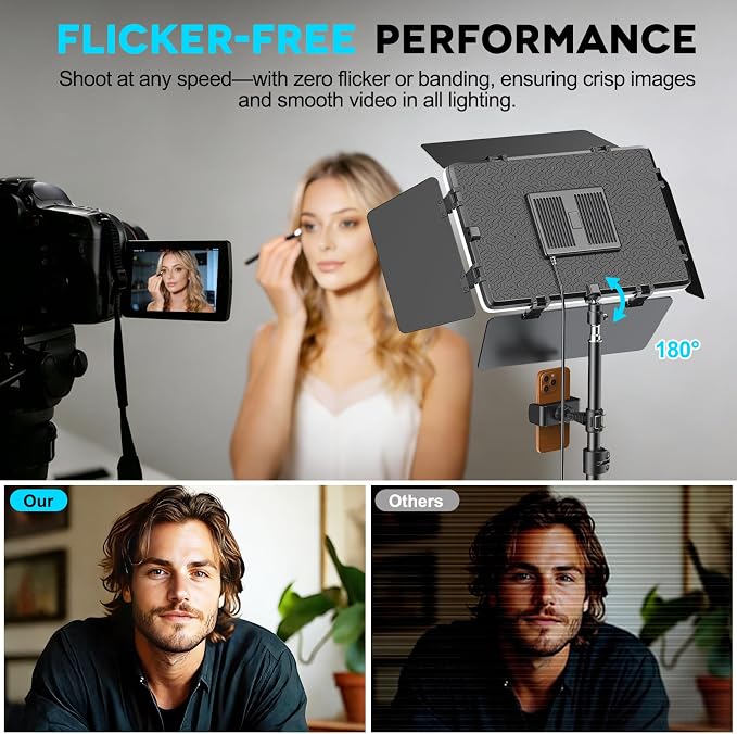 2 Pack LED Video Light Kit 79'' Tripod Light Stand, 30W 3000Lux Photography Light with Barndoor, CRI 98+ 2500K-8500K Studio Lights Panel Podcast Lighting for Video Recording/Game Live Streaming - Image 5