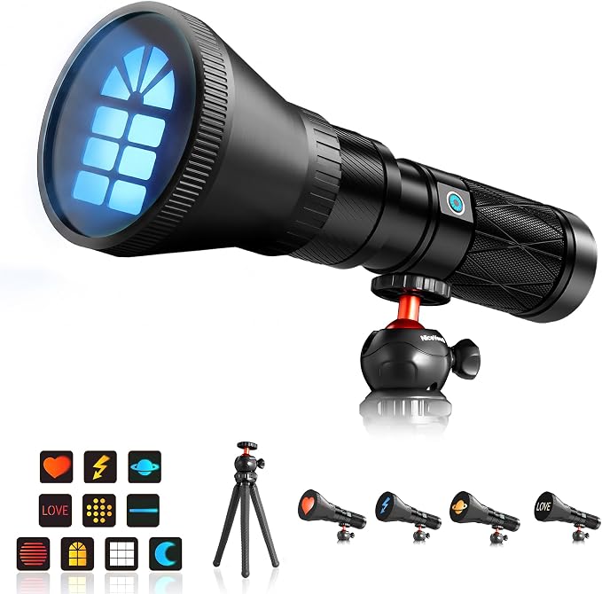 NiceVeedi 4-Color Handheld Photography Lighting Kit with 15 GOBO Filters & Tripod, 6000mAh Rechargeable Photography Flashlight with Diffusion, Zoomable Lighting for Video Recording/Sunset by NiceVeediOfficial