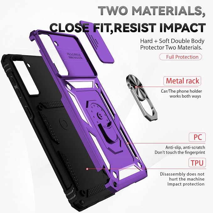 HNHYGETE for Galaxy S21 Case with Screen Protector: [Military Grade 20ft. Drop Tested] Ring Shockproof Protective Phone Case for - Samsung Galaxy S21 (Purple) - Image 5