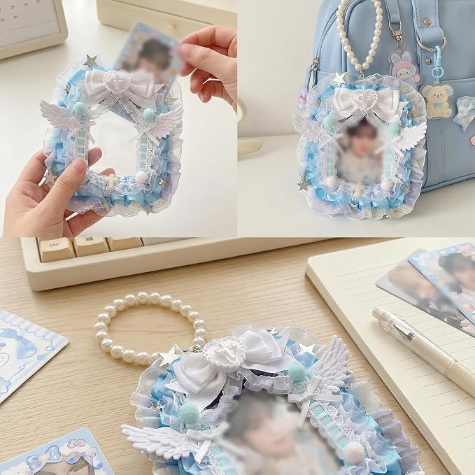 Lace Photocard Holder with Wing Bows, Cute ID Badge Holder for Idol Card | Photocard Holder With Chain for Ita Bag Accessories, Photo Protector, Display Daily Carry - Image 4