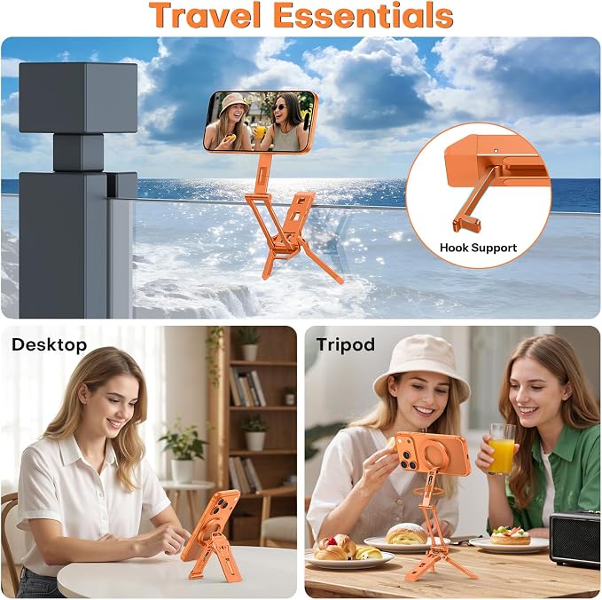 OMOTON TP06 Pro [Equipped Lanyard] 360° Rotating for MagSafe Tripod, Orange | Magnetic Phone Tripod for iPhone 17/16/15 Pro Max Air, Fold Selfie Stick with 1/4" Screw, Acra Fits Vlog, Gym, Travel - Image 2
