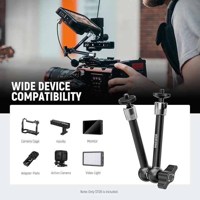 NEEWER 9.8"/25cm Adjustable Friction Magic Arm with 1/4" Screw on Both Ends, Compatible with SmallRig Cage, Flash/LED Light/Microphone/Monitor/SuperClip, Max Load 4.4lb/2kg, ST08 - Image 2