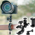 JJC DSLR Super Clamp Camera Mount,Dual Ball Head,w. 1/4"-20 3/8"-16 Thread | Aluminum Pole Mount for Monitor,with Action Camera Mount and Phone Clip,Universal Crab Clamp for Desk Tripod Tube Rod by JJC