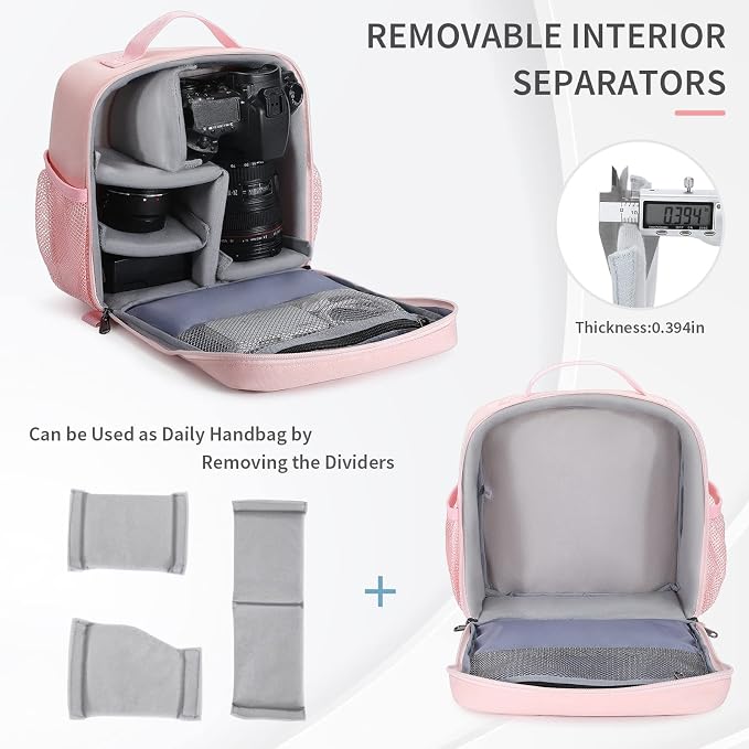 BAIGIO Camera Bag Insert Handbag Inner Case Large Capacity Small Camera Insert Bag Shockproof and Water-resistant DSLR SLR Foldable Protective Camera Organizer Cube Padded Camera Bag Pink - Image 5