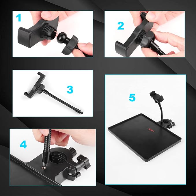 Mr.Power Microphone Stand Plastic Tray with Phone Holder, Mic Stand Clamp-On Rack Tray Holder for Most Mic Stands, for Stage, Live Streaming, Concert Performance, Karaoke (10.6" x 8") (Large) - Image 8