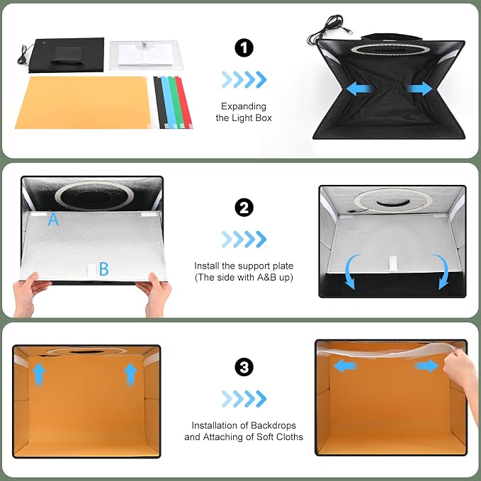 Lightdow 16"x12"x12" Photo Studio Light Box Photography with 120 LEDs (CRI>95), 6 Backdrops - Portable/Dimmable/Versatile Folding Shooting Tents for Toys/Jewelry/Watches/Cosmetics Photography - Image 7