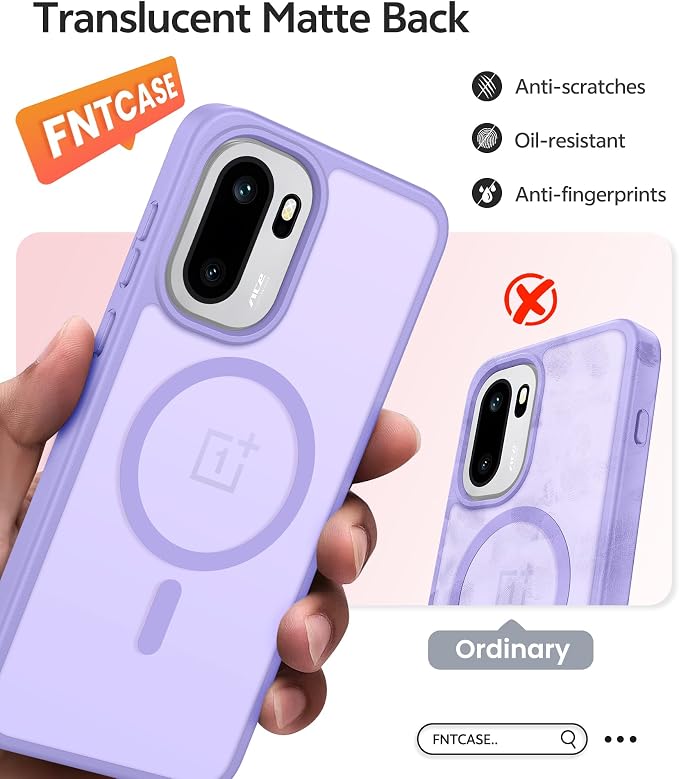 FNTCASE for OnePlus 15R Case, Fit for Magsafe, Screen Protector | Translucent Matte Magnetic Back, 14FT Military Grade Drop Protection, Shockproof Protective Phone Cover, Light Purple - Image 6